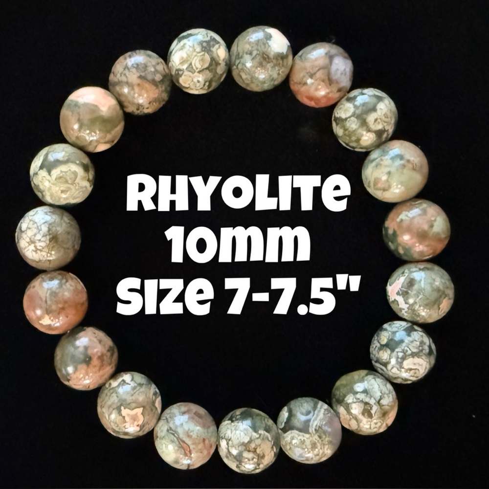 Authentic Rhyolite 10mm‎ Beaded Stretch Bracelet by Bombshell Beads